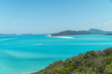 Whitehaven beach aerial view, Whitsundays. Turquoise ocean, white sand. Dramatic DRONE view from above. Travel, holiday, vacation, paradise. Shot in Hill Inlet, Queenstown, Australia.