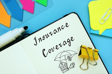 Financial concept meaning Insurance Coverage with phrase on the piece of paper.