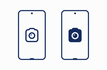 Smartphone camera line vector icon. Photo symbol. Phone lens silhouette icons set for web design. Tablet photographing flat icon for app design. Modern gadget shutter sign minimal flat linear icons