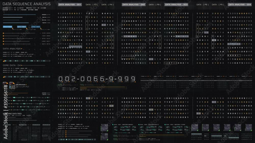 Poster Futuristic hi-tech graphic user interface head up display with digital code and data info graphic telemetry information display for desktop screen background