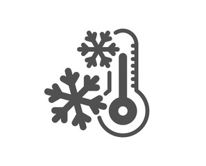 Freezing thermometer icon. AC cold temperature sign. Fridge function symbol. Classic flat style. Quality design element. Simple freezing icon. Vector