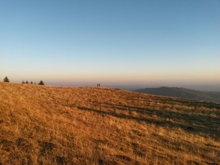 fall season at the mountain with colorfully trees, meadows and hills