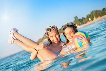 Fototapeta premium Snorkeling adventure for little girls