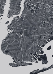 Detailed borough map of Brooklyn New York city, monochrome vector poster or postcard city street plan aerial view