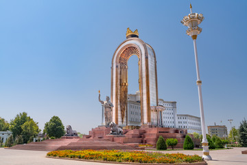 The central square in the capital of Tajikistan - Dushanbe. The statue of national hero - Search...