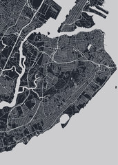 Detailed borough map of Staten Island New York city, monochrome vector poster or postcard city street plan aerial view