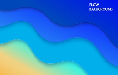 Abstract blue sea and beach summer background with paper waves and seashore. Cutted paper style. Vector