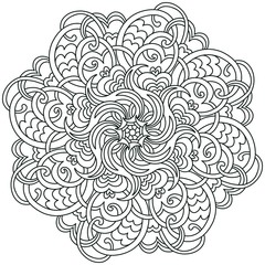 Mandala coloring book page. Line art, black and white illustrations hand drawn.