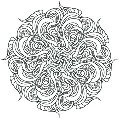 Mandala coloring book page. Line art, black and white illustrations hand drawn.