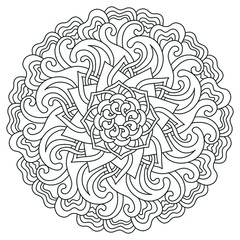 Mandala coloring book page. Line art, black and white illustrations hand drawn.