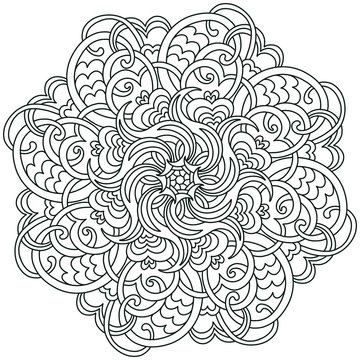 Mandala coloring book page. Line art, black and white illustrations hand drawn.