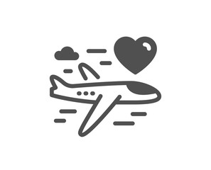 Honeymoon travel icon. Love trip sign. Valentines day flight symbol. Classic flat style. Quality design element. Simple honeymoon travel icon. Vector