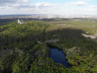 Aerial view of lake Teufelssee a glacial lake in the Grunewald forest in the Berlin borough of Charlottenburg-Wilmersdorf. © Sahara Frost