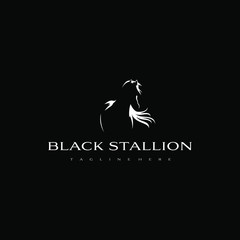 Black Stallion Horse Outline Animal Abstract Drawing Elegance Emblem Design Vector Logo