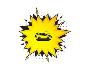 Car transport icon. Quote speech bubble. Transportation vehicle sign. Driving symbol. Quotation marks. Classic car icon. Vector