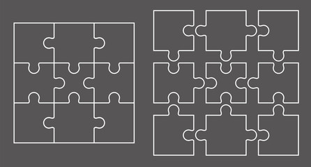 Vector puzzles. Set of black and white puzzle pieces.