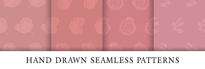 Set of hand drawn seamless patterns for design. Vector botanical design
