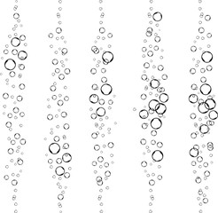 Underwater fizzing air, water or oxygen bubbles on white background. Undersea vector texture. Underwater fizzing air bubbles stream on white background.  Champagne. Effervescent drink. 