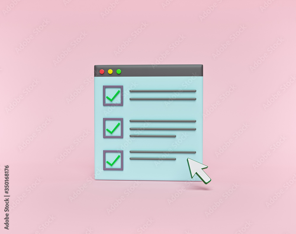 Poster Online form survey window interface with a cursor. minimal concept. 3d rendering