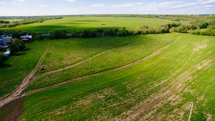 field and road from a bird's eye view
