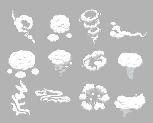 Cartoon smoke cloud. Cartoon steam clouds, puff. Clipart element for print, advertising, game, web design and menu. 