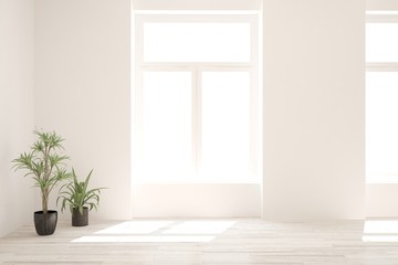 White empty room. Scandinavian interior design. 3D illustration