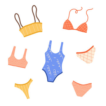 Modern hand drawn colorful collection of women s underwear and lingerie