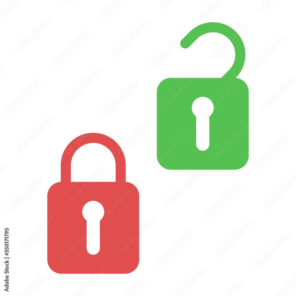Poster lock and unlock. icons of open and closed padlock. security with key or password. lock for door or s
