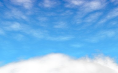Blue sky background with white clouds. Cumulus white clouds in the clear blue sky in the morning. 3D illustration