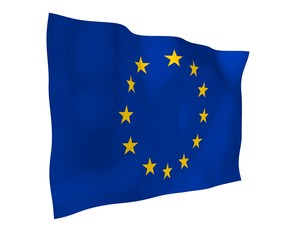 Slightly waving flag of the European Union isolated on white background, 3D rendering. Symbol of Europe. 3D illustration