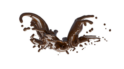 Chocolate Splash with droplets 3d rendering includes clipping path. 3d illustration.