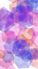 Multicolored translucent hexagons on white background. Vertical image orientation. 3D illustration