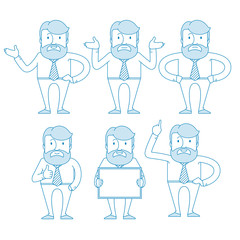 Character - a man with glasses and a beard. Manager or office worker in a shirt with a tie. Illustration in line art style. Vector