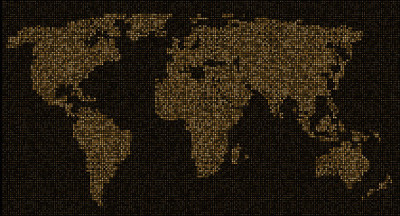 Fototapeta na wymiar Gold Dotted world map on a black background. Vector illustration