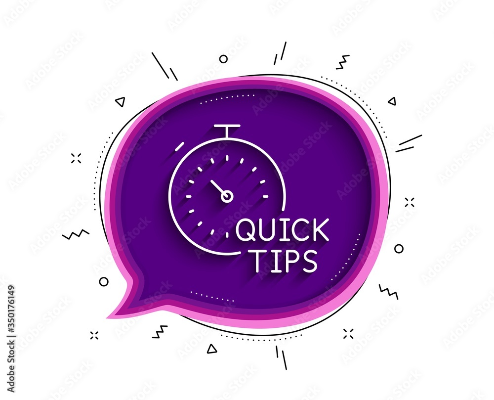 Poster quick tips line icon. chat bubble with shadow. helpful tricks sign. tutorials with timer symbol. thi