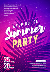 Vector Illustration Summer Party Flyer With Palm Leaf In The Background