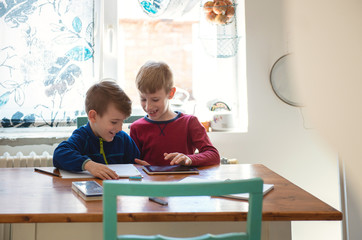 Brothers learning at home, Homeschooling	