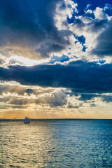 A large old sailboat off the coast of Key West Florida