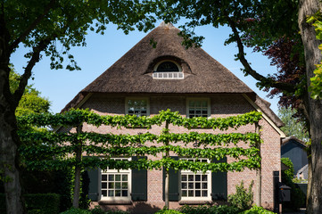 Fototapeta na wymiar View on old Dutch house with thatched roof in North Brabant, Netherlands