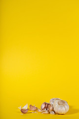 garlic on a yellow background.