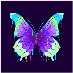 Butterfly dripping paint on a black background. Wall stickers