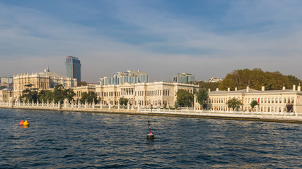 Istanbul, Turkey - built in 1843, and main administrative center of the Ottoman Empire, the Dolmabahçe Palace is a major tourist attraction. Here in particular its facade