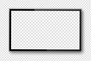 TV screen. Realistic 4k ultra hd monitor. Blank black tv screen. Modern high definition television. LCD vector display isolated on transparent background