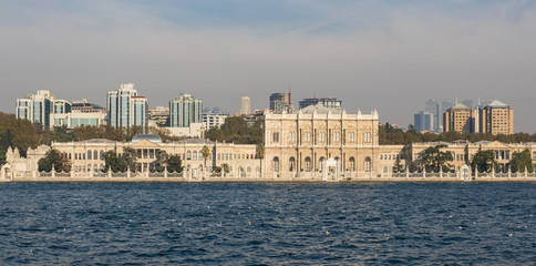 Istanbul, Turkey - built in 1843, and main administrative center of the Ottoman Empire, the Dolmabahçe Palace is a major tourist attraction. Here in particular its facade