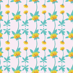 Naklejka na ściany i meble Piosella flowers seamless vector pattern. Wildflowers themed surface print design. For fabrics, stationery, packaging, scrapbook and wrapping paper.