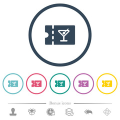 cocktail bar discount coupon flat color icons in round outlines