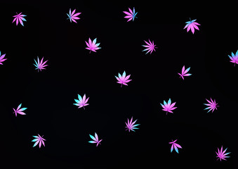 Fototapeta na wymiar Cannabis leaves seamless pattern, background. Vector illustration in neon, fluorescent colors. Isolated on black background.