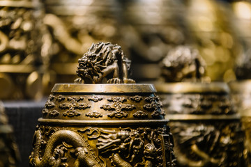 Golden dragon, symbols of China, exhibit in the museum