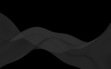 Black abstract background. Fluttering black scarf. Waving on wind black fabric. 3D illustration