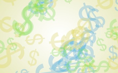 Multicolored translucent dollar signs on white background. 3D illustration